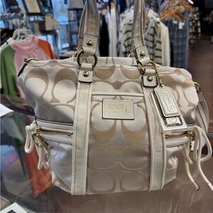 Coach Beige and White Shoulder Bag